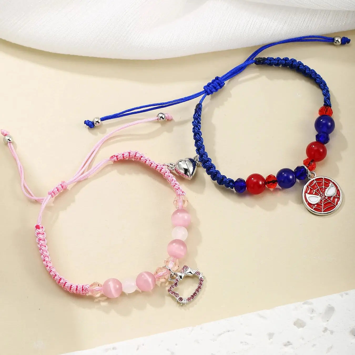 Hello Kitty and Spiderman 2 Pcs Magnetic Couples Bracelets Matching Friendship Bracelets
