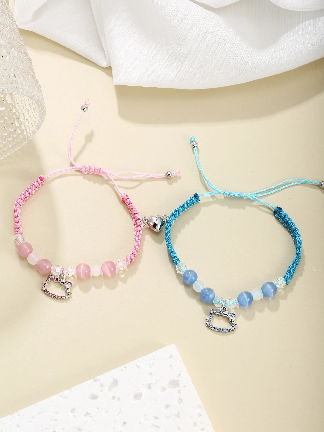 Hello Kitty and Spiderman 2 Pcs Magnetic Couples Bracelets Matching Friendship Bracelets